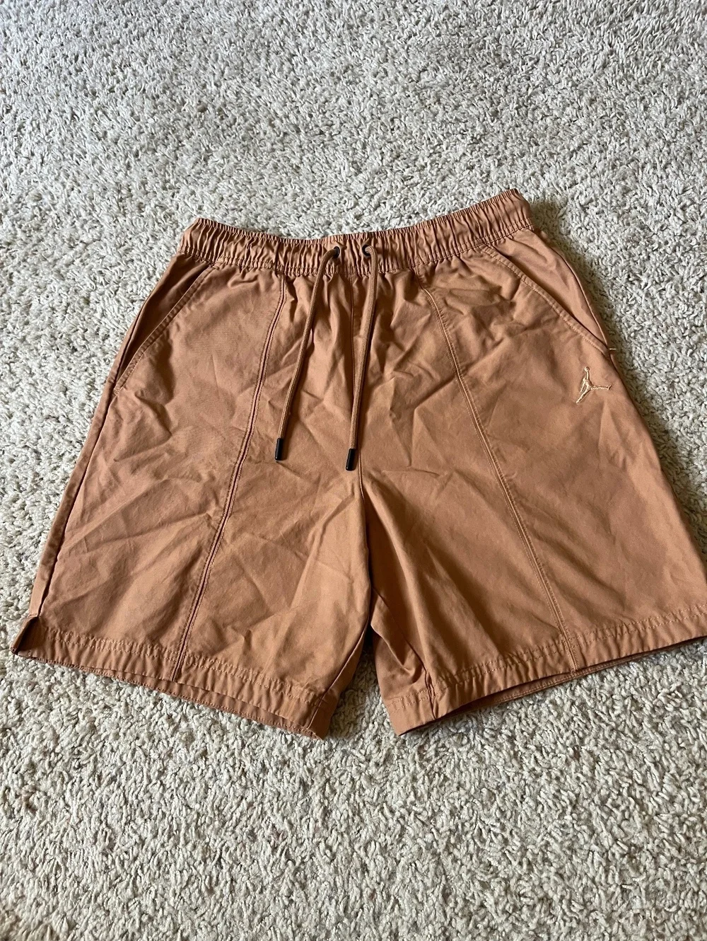 Jordan Men's Tan Elastic Waist Shorts with Drawstring, Size M